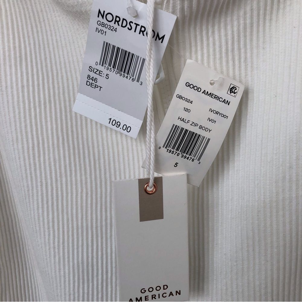 Good American | Half Zip Ribbed Bodysuit NWT Ivory - Picture 5 of 7